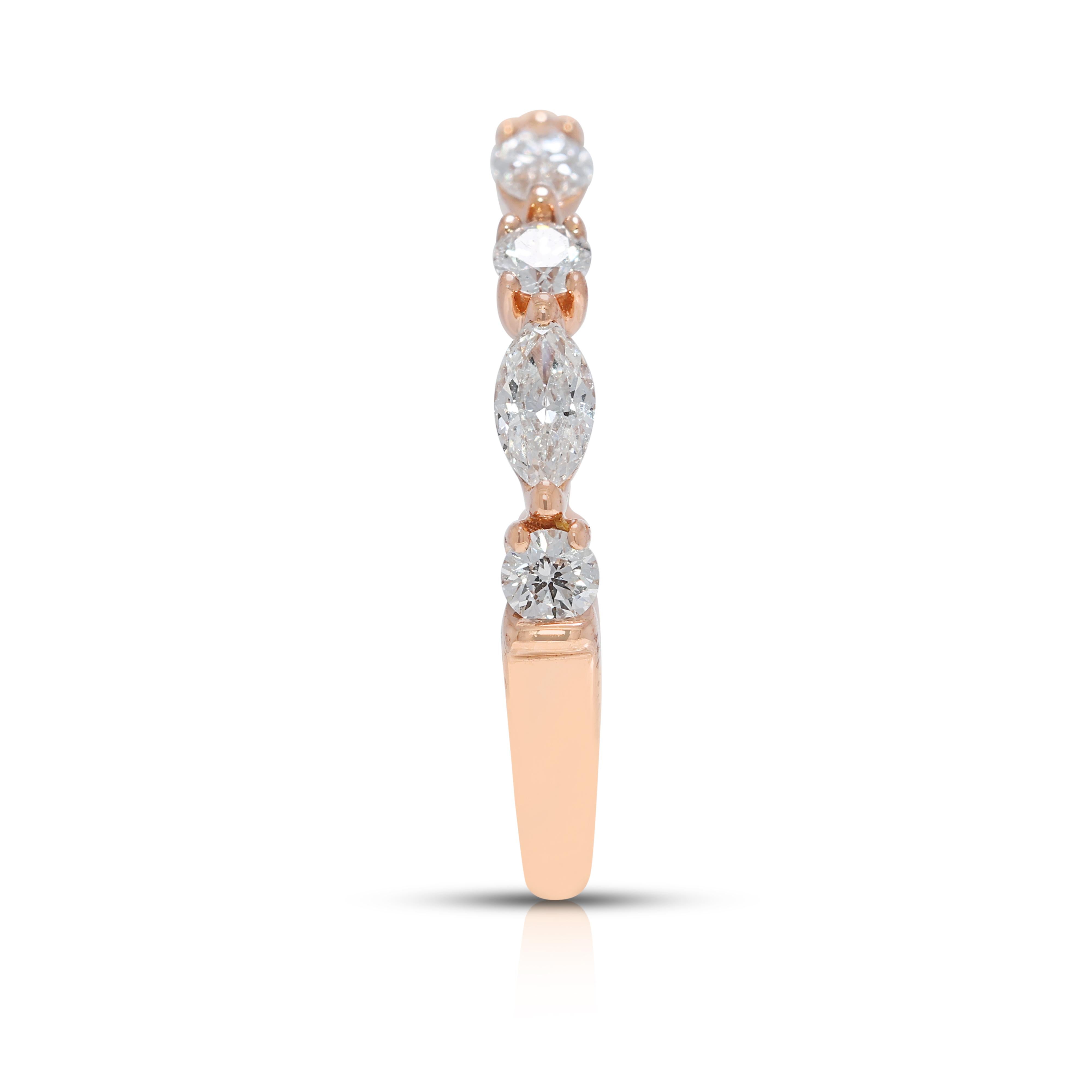 Exquisiter 0,53ct Marquise & Runder natürlicher Diamant Ring in 18K Rose Gold Damen im Angebot