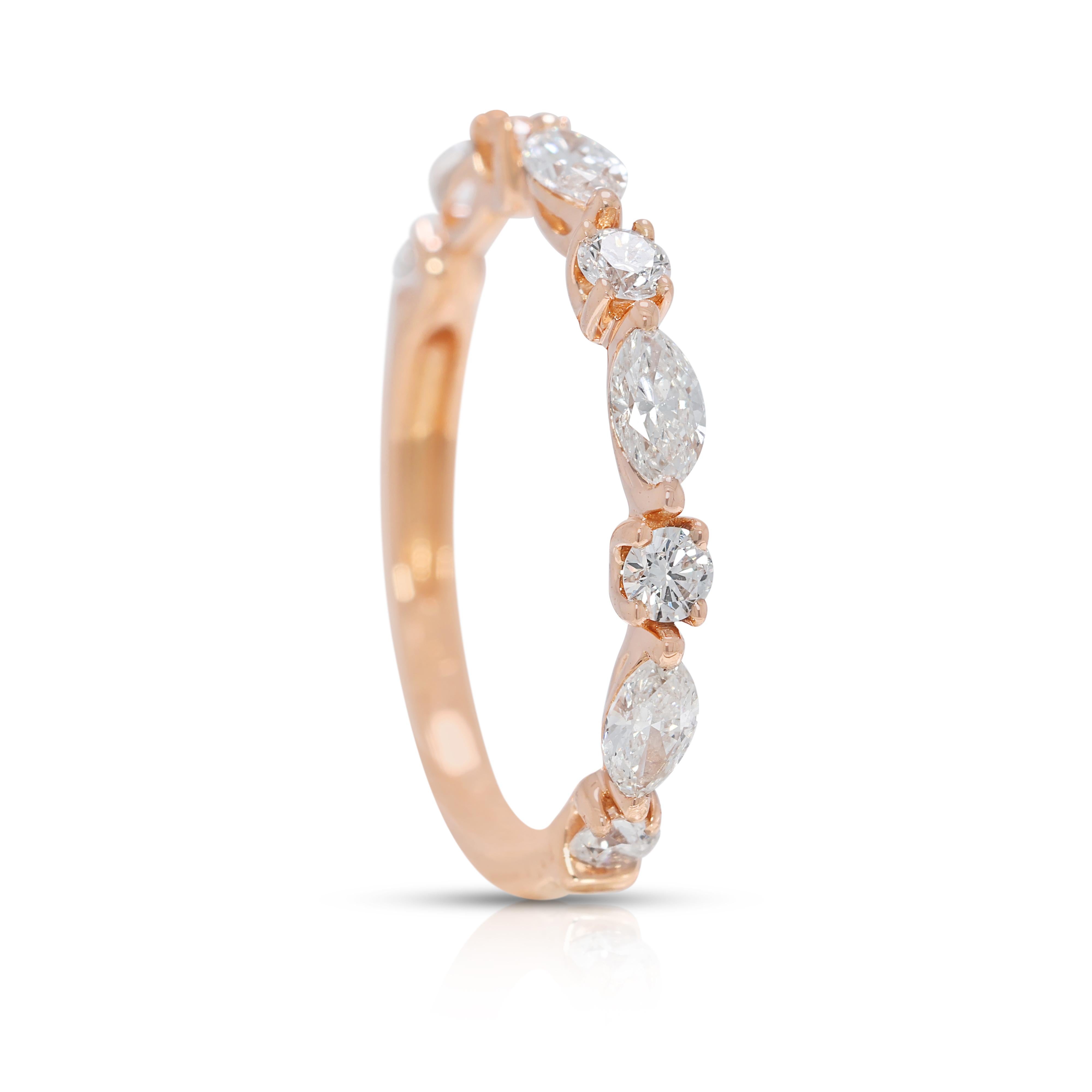 Exquisiter 0,53ct Marquise & Runder natürlicher Diamant Ring in 18K Rose Gold im Angebot 1