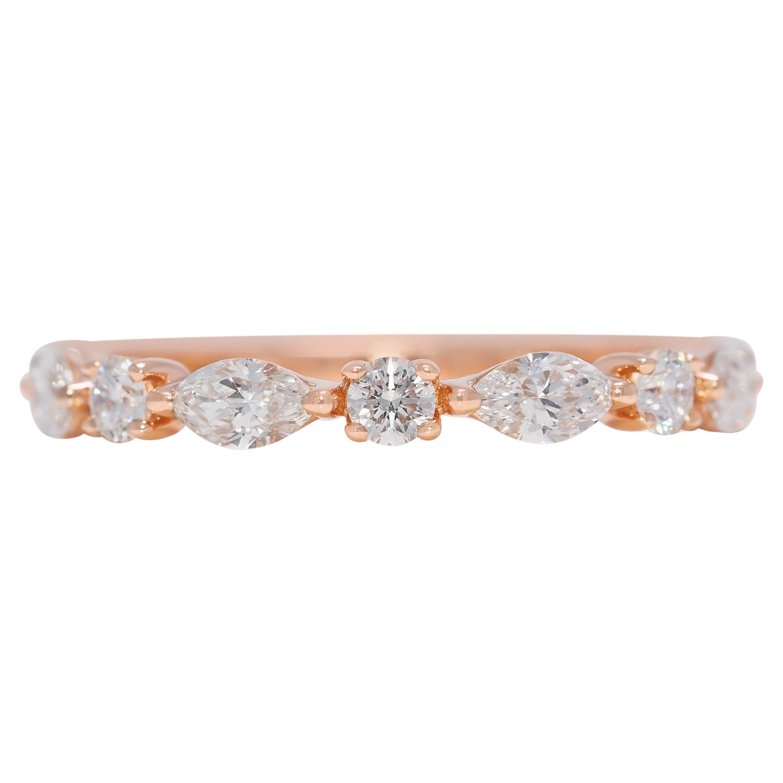 Exquisiter 0,53ct Marquise 
Runder natürlicher Diamant Ring in 18K Rose Gold im Angebot