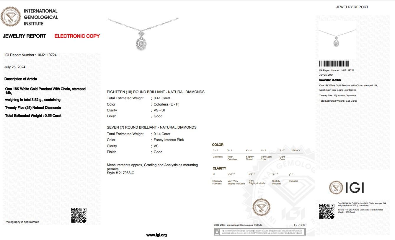 Women's Exquisite 0.55ct Diamonds Halo Necklace with Pendant in 18k White Gold - IGI For Sale