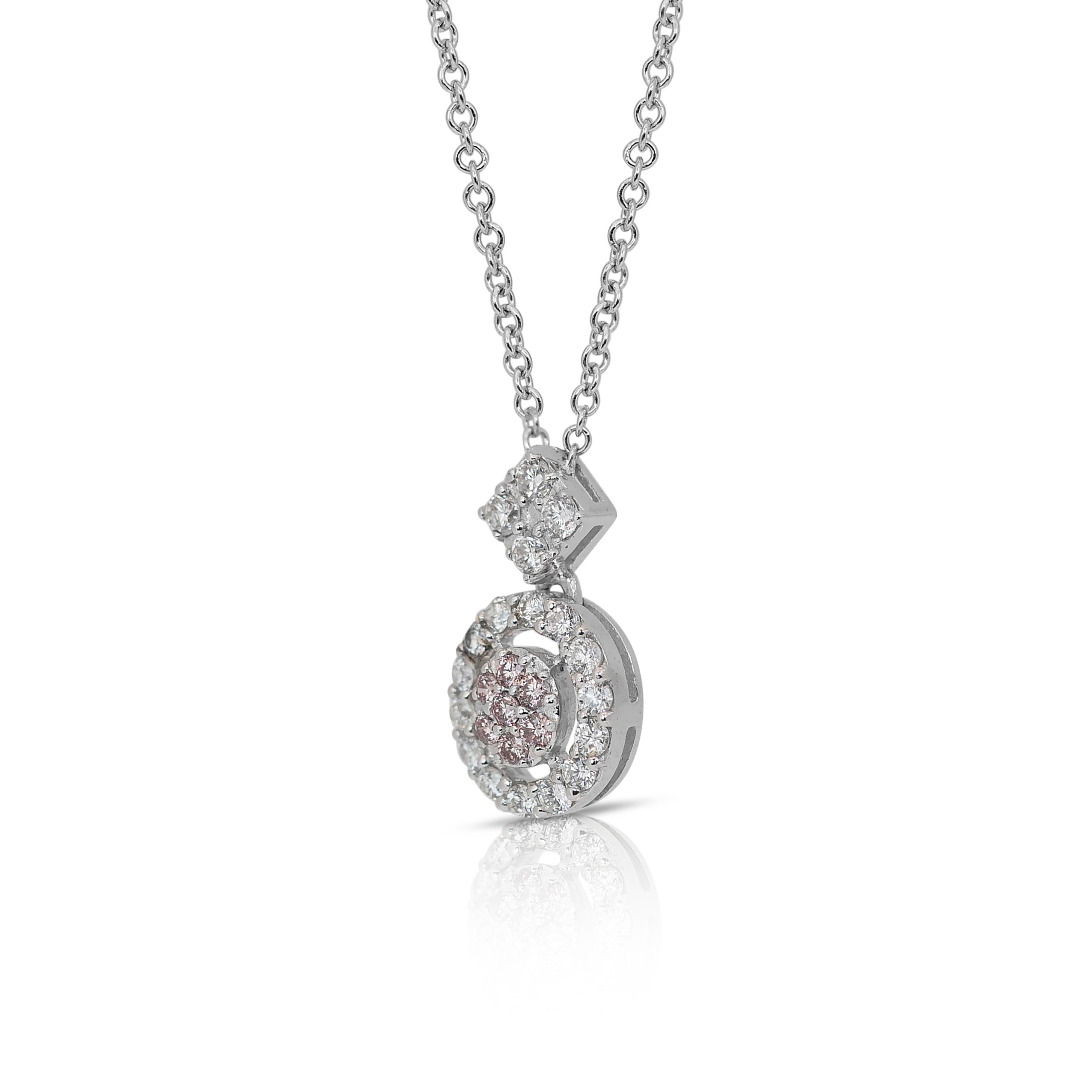 Exquisite 0.55ct Diamonds Halo Necklace with Pendant in 18k White Gold - IGI For Sale 1