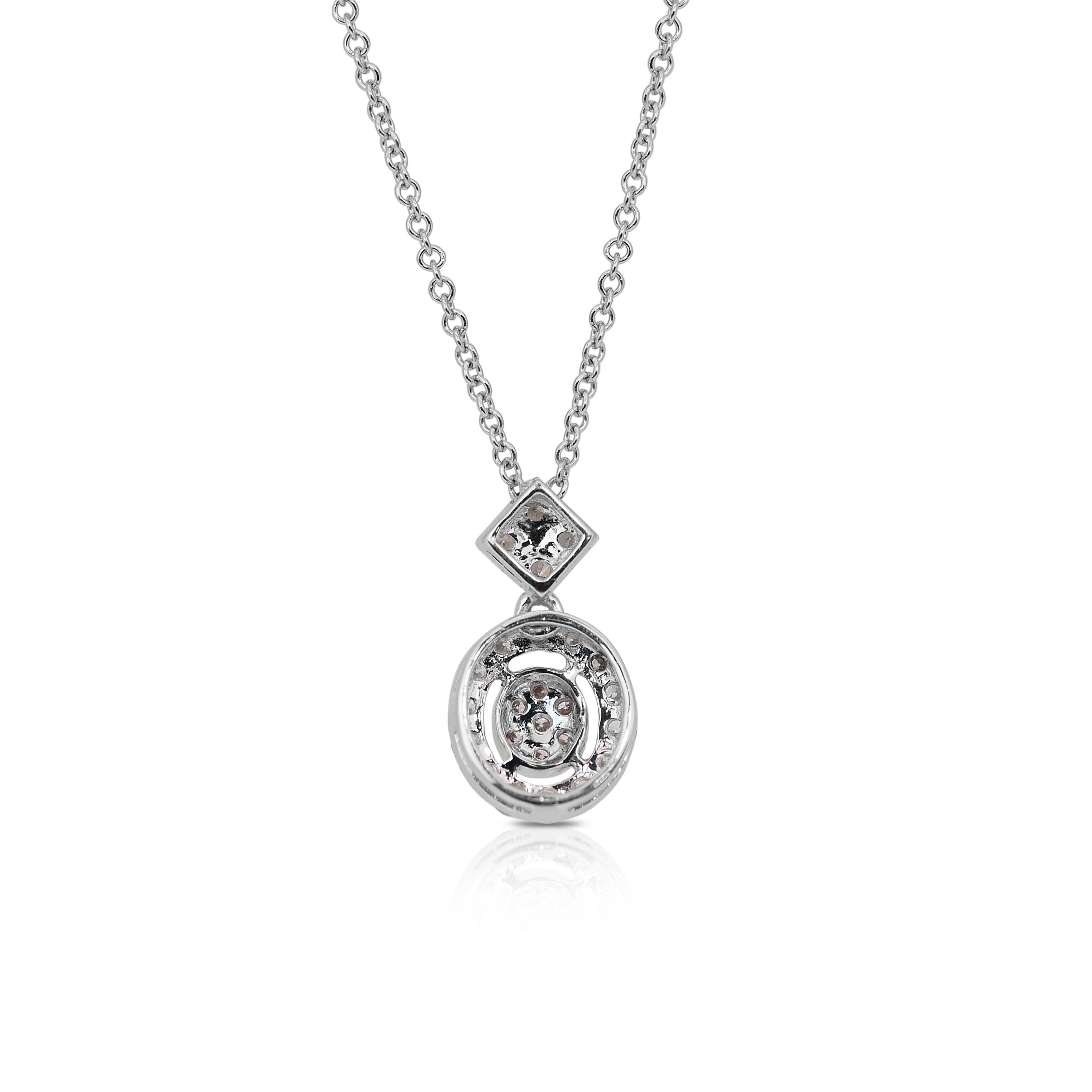 Exquisite 0.55ct Diamonds Halo Necklace with Pendant in 18k White Gold - IGI For Sale 2