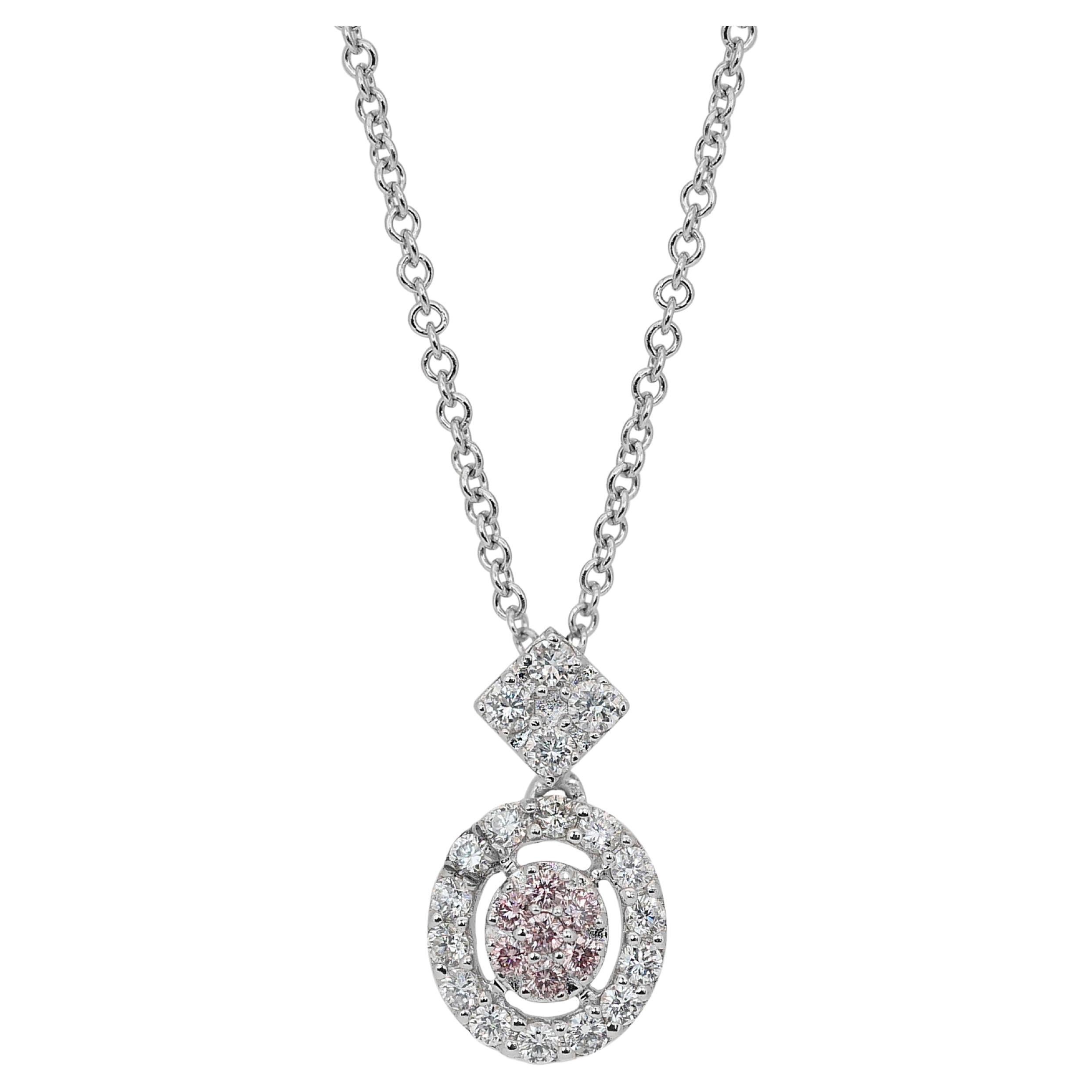 Exquisite 0.55ct Diamonds Halo Necklace with Pendant in 18k White Gold - IGI
