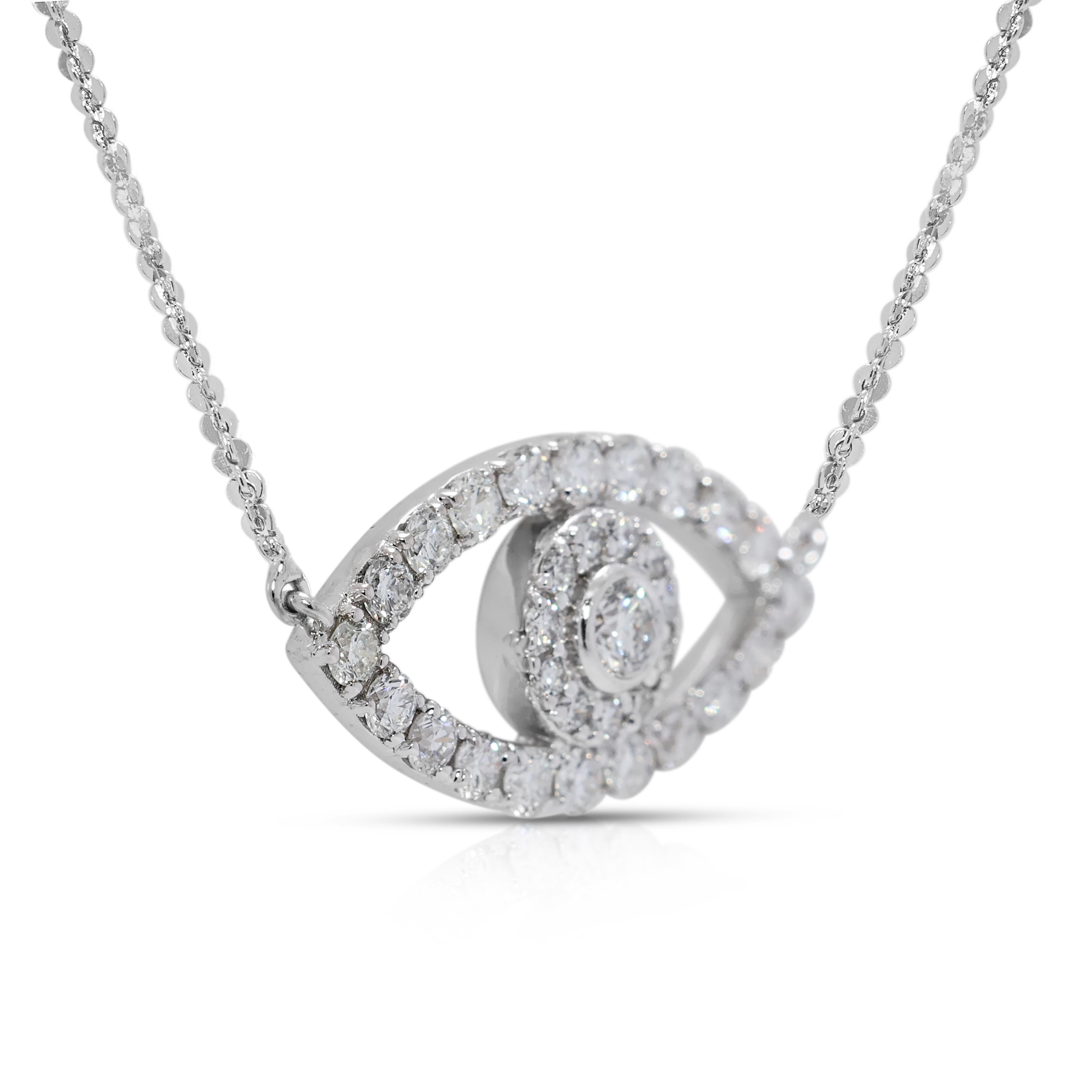 Taille ronde Exquis collier œil en or blanc 18 carats avec diamants naturels 0,57 carat en vente