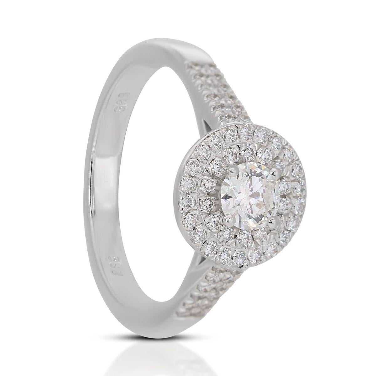 Exquisite 0.85ct Halo Ring in 14K White Gold For Sale 2