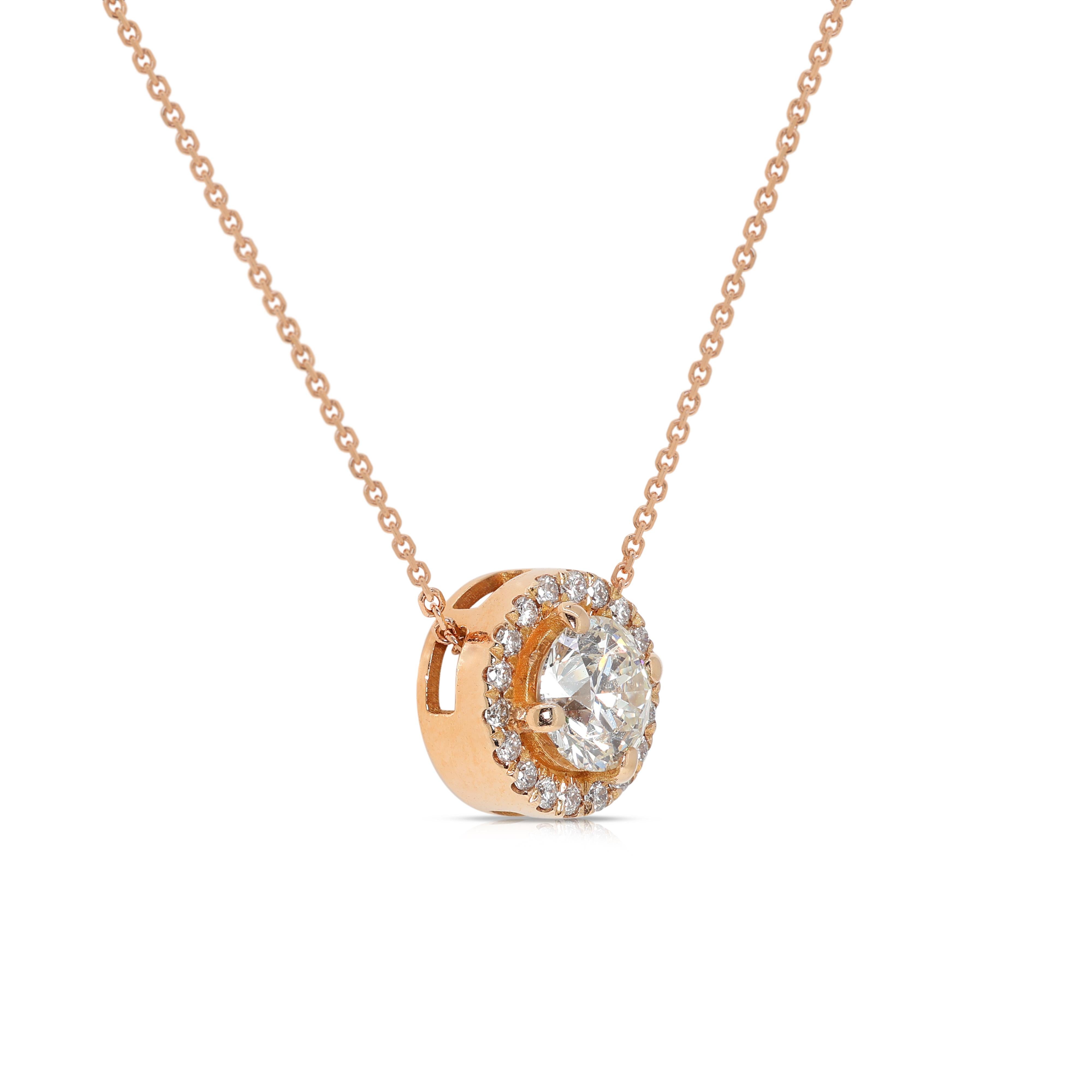 Round Cut Exquisite 0.59ct Natural Diamond Necklace in 18K Rose Gold with GIA