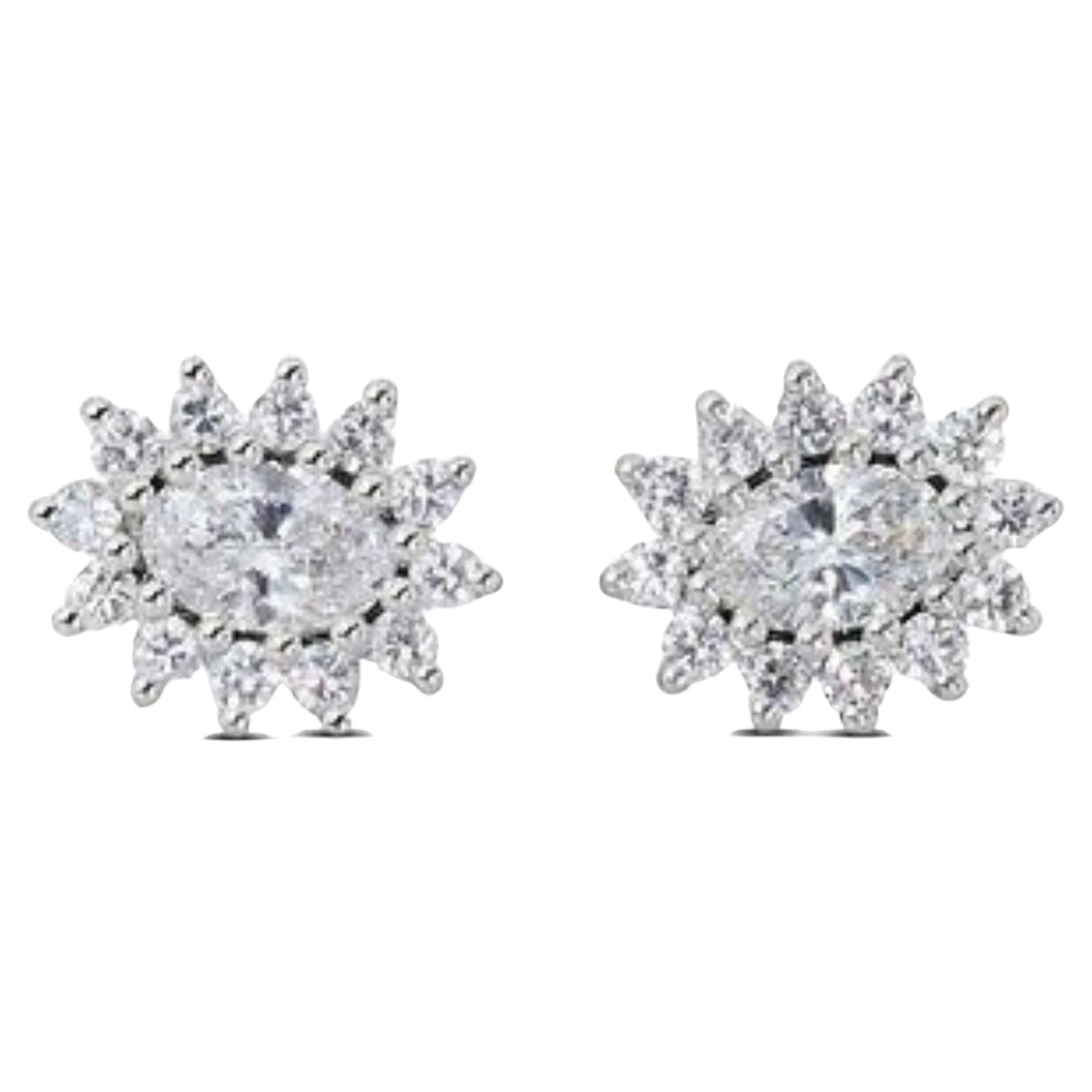 Exquisite 0,6 Karat ovale Brillant-Diamant-Ohrringe mit 0,41 Karat Seitendiamant im Angebot