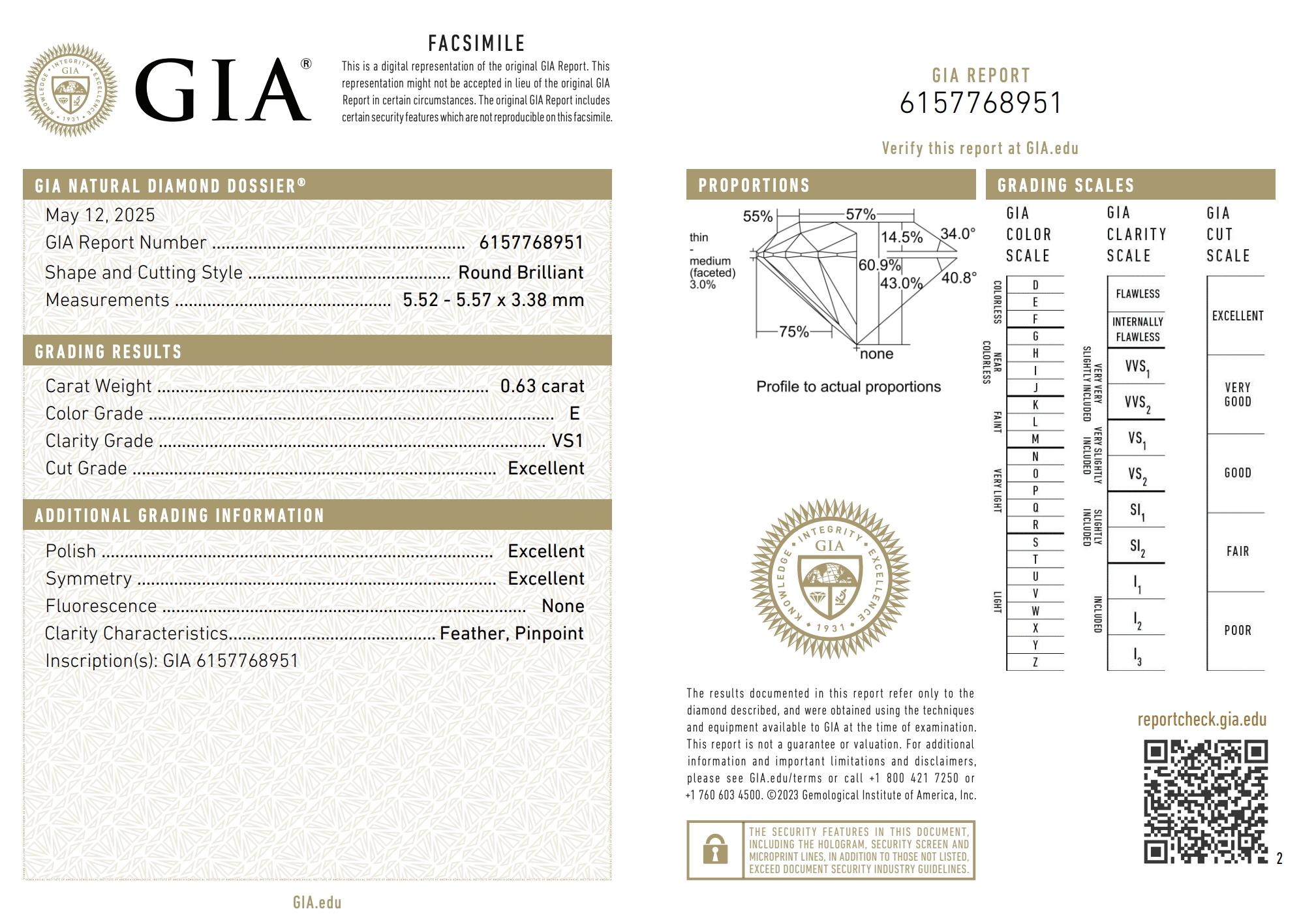 Exquisito diamante redondo de talla ideal triple excelente de 0,63 ct - Certificado GIA

Este diamante brillante redondo de 0,63 ct brilla con extraordinario resplandor, ostentando un triple grado de talla ideal excelente. Un diamante perfectamente