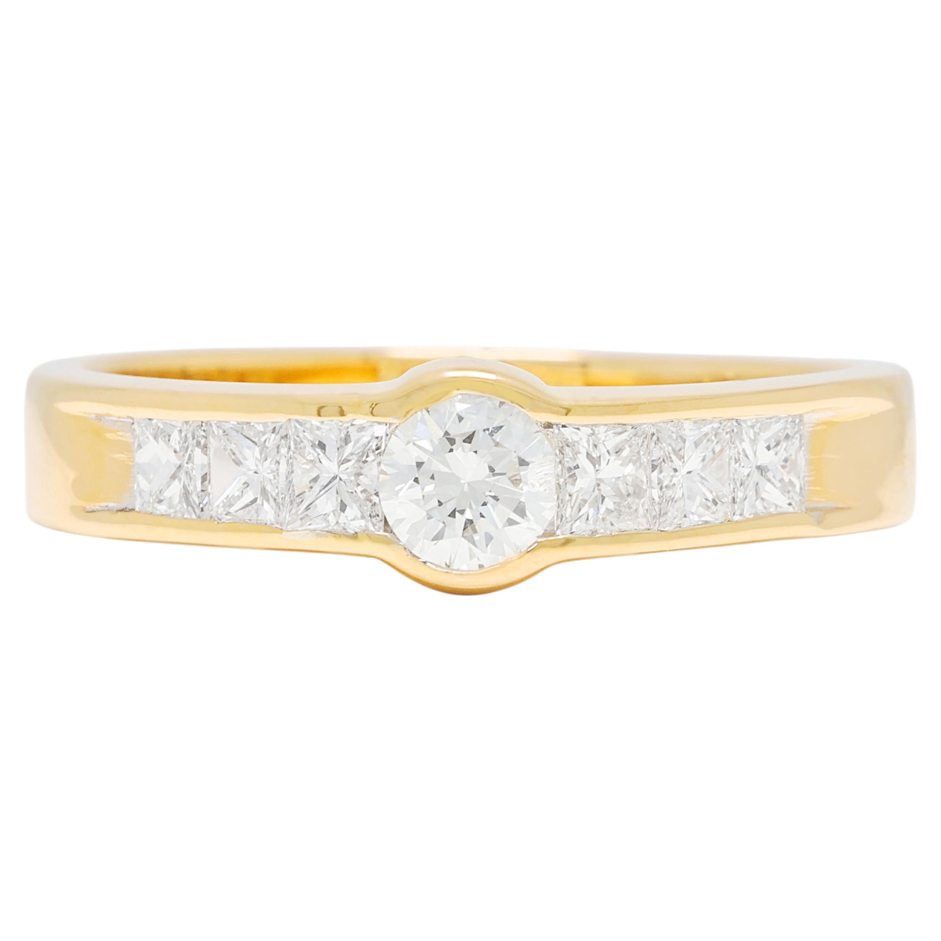 Exquisite 0.64ct Natural Diamond Bezel-Set Band Ring in 18K Yellow Gold For Sale