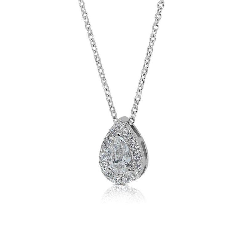 Pear Cut Exquisite 0.7 Carat Pear Diamond Necklace in 18K White Gold For Sale