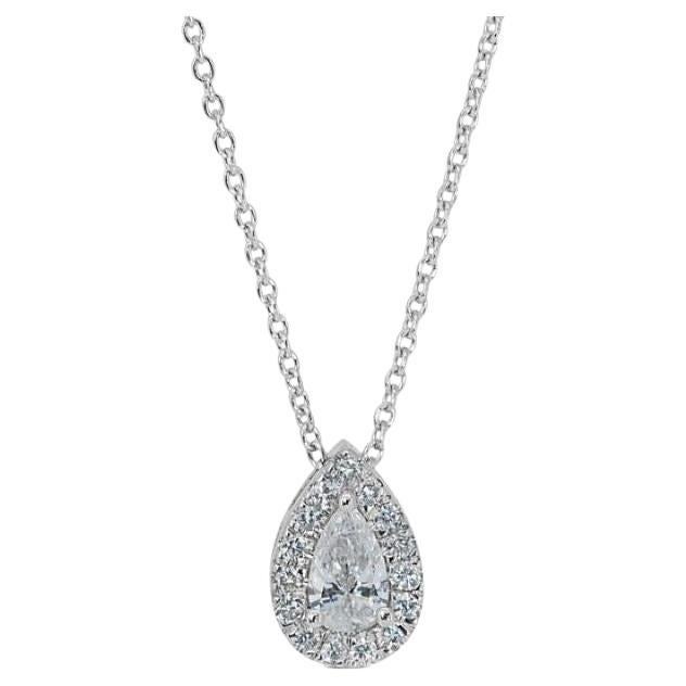 Exquisite 0.7 Carat Pear Diamond Necklace in 18K White Gold For Sale