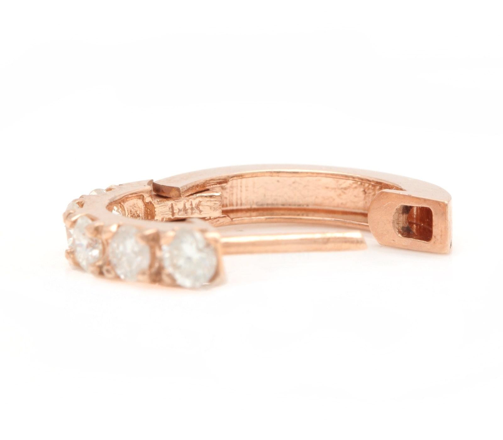 Créoles exquises en or rose massif 14 carats avec diamants naturels de 0,70 carat Pour femmes en vente
