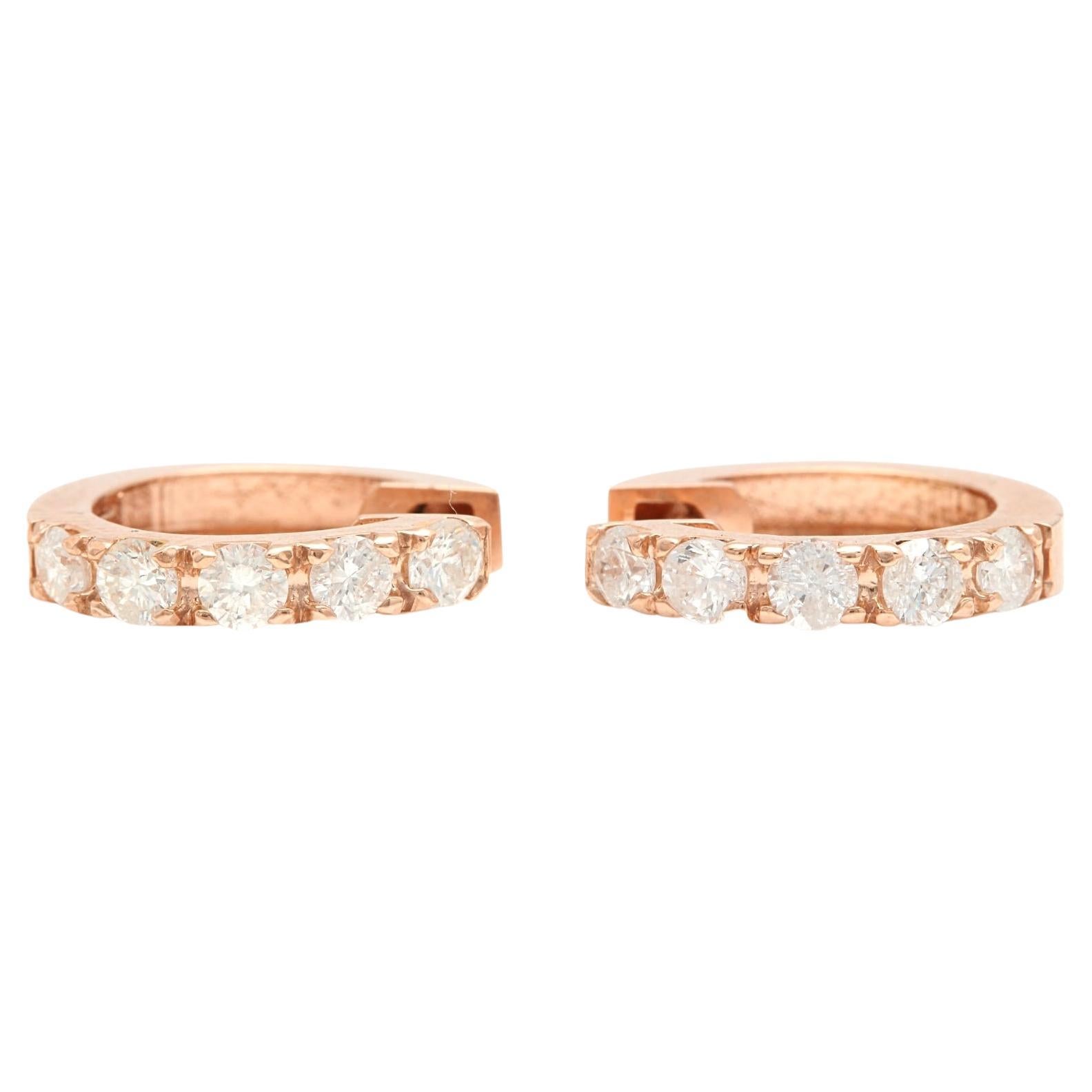Exquisite 0.70 Carats Natural Diamond 14K Solid Rose Gold Hoop Earrings