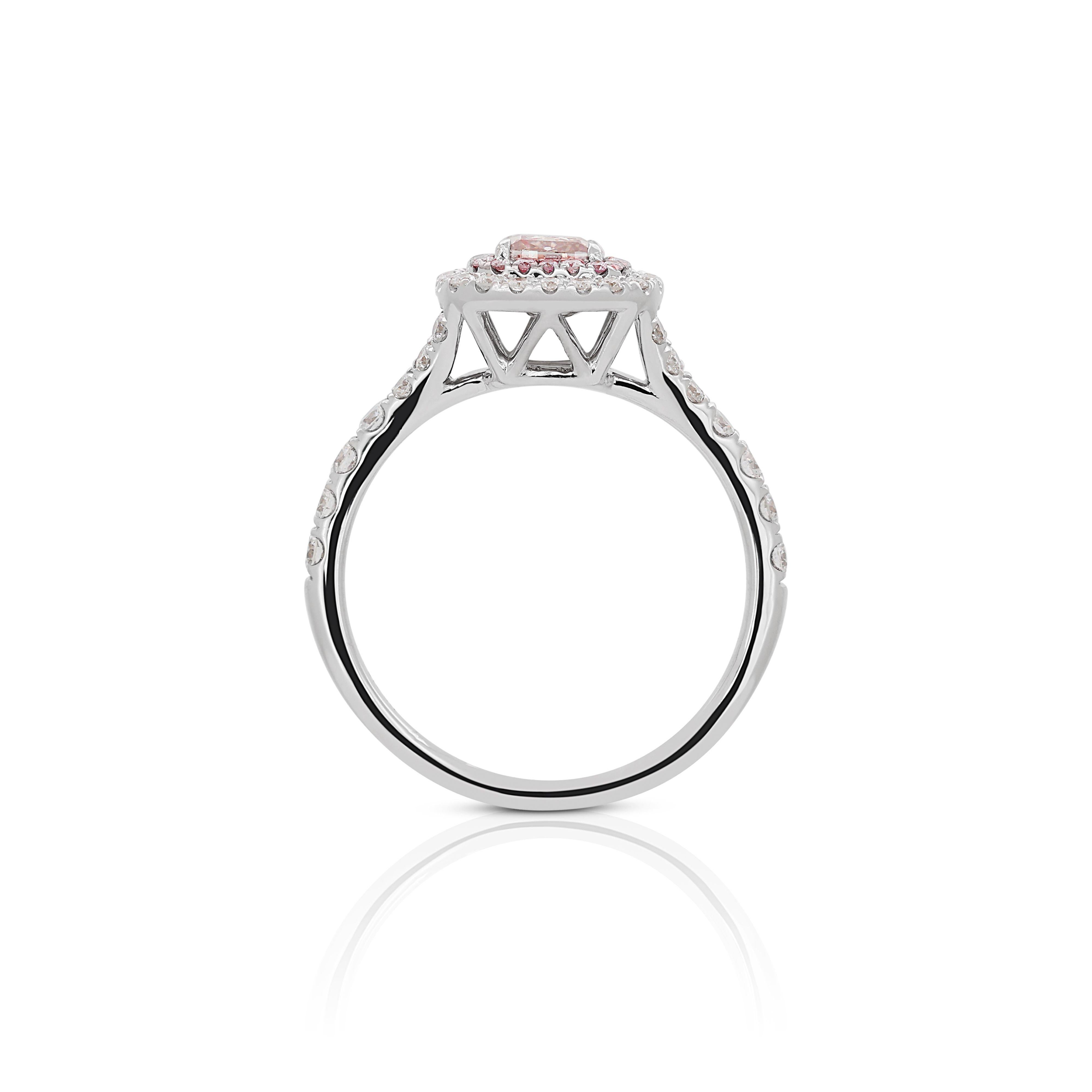 Women's Exquisite 0.79ct Diamond Halo Ring in 18K White Gold For Sale