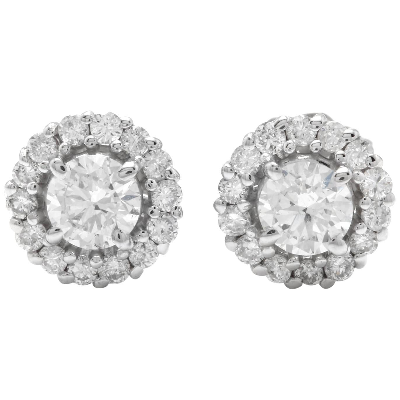 Boucles d'oreilles exquises en or blanc massif 14 carats avec diamants naturels de 0,80 carat