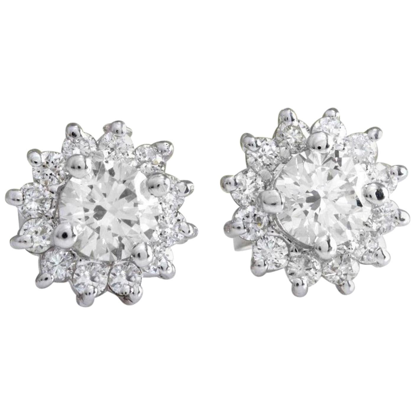 Boucles d'oreilles exquises en or blanc massif 14 carats avec diamants naturels de 0,80 carat