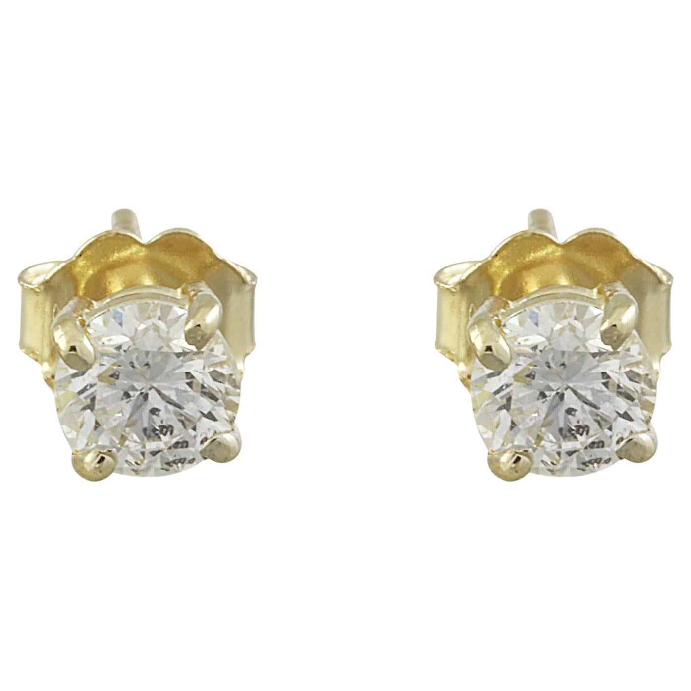 Exquisite 0.80 Carat Natural Diamond Stud Earrings In 14 Karat Yellow Gold  For Sale