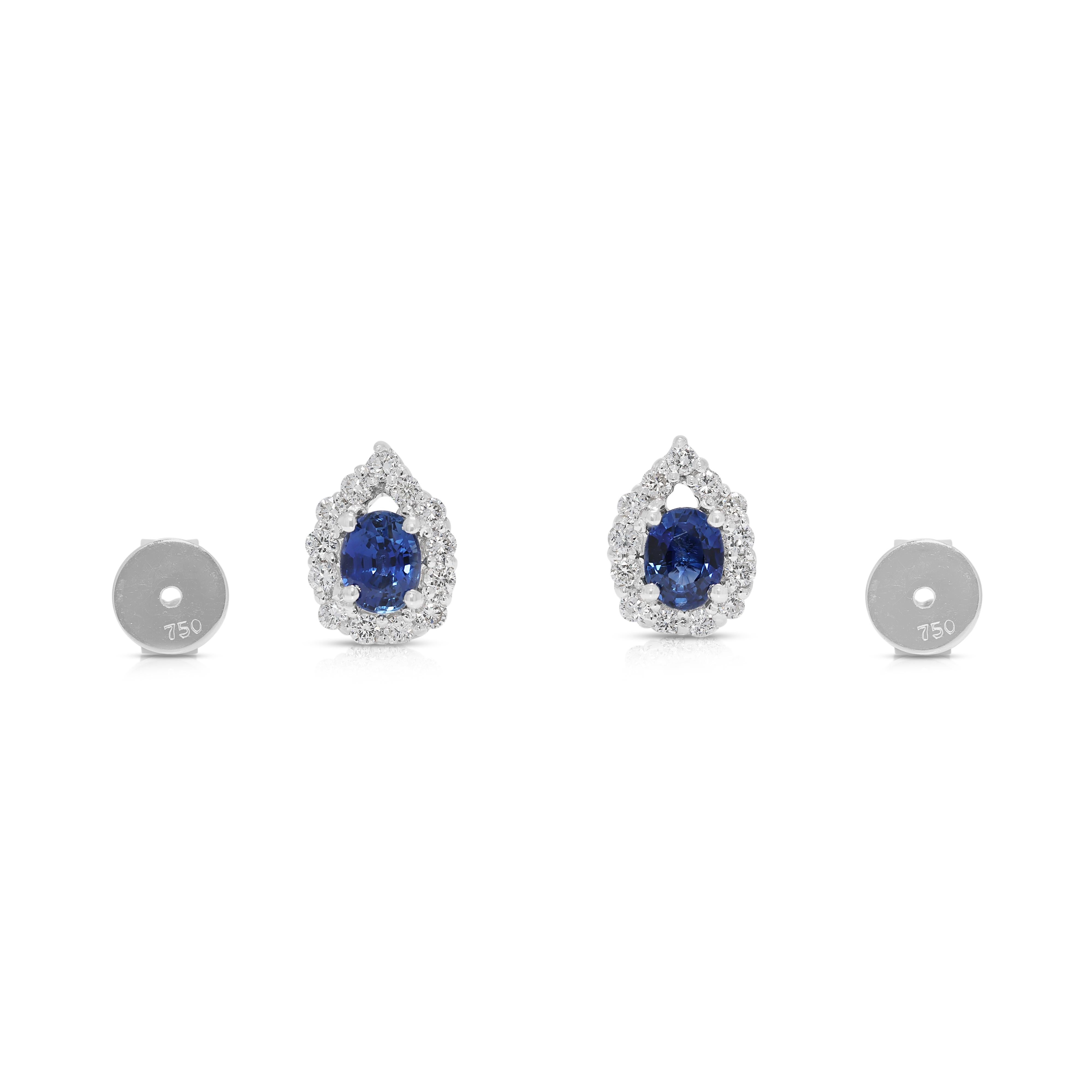 Exquisite 0,80ct Saphir & natürlicher Diamant Halo-Ohrringe in 18K Weißgold im Angebot 2