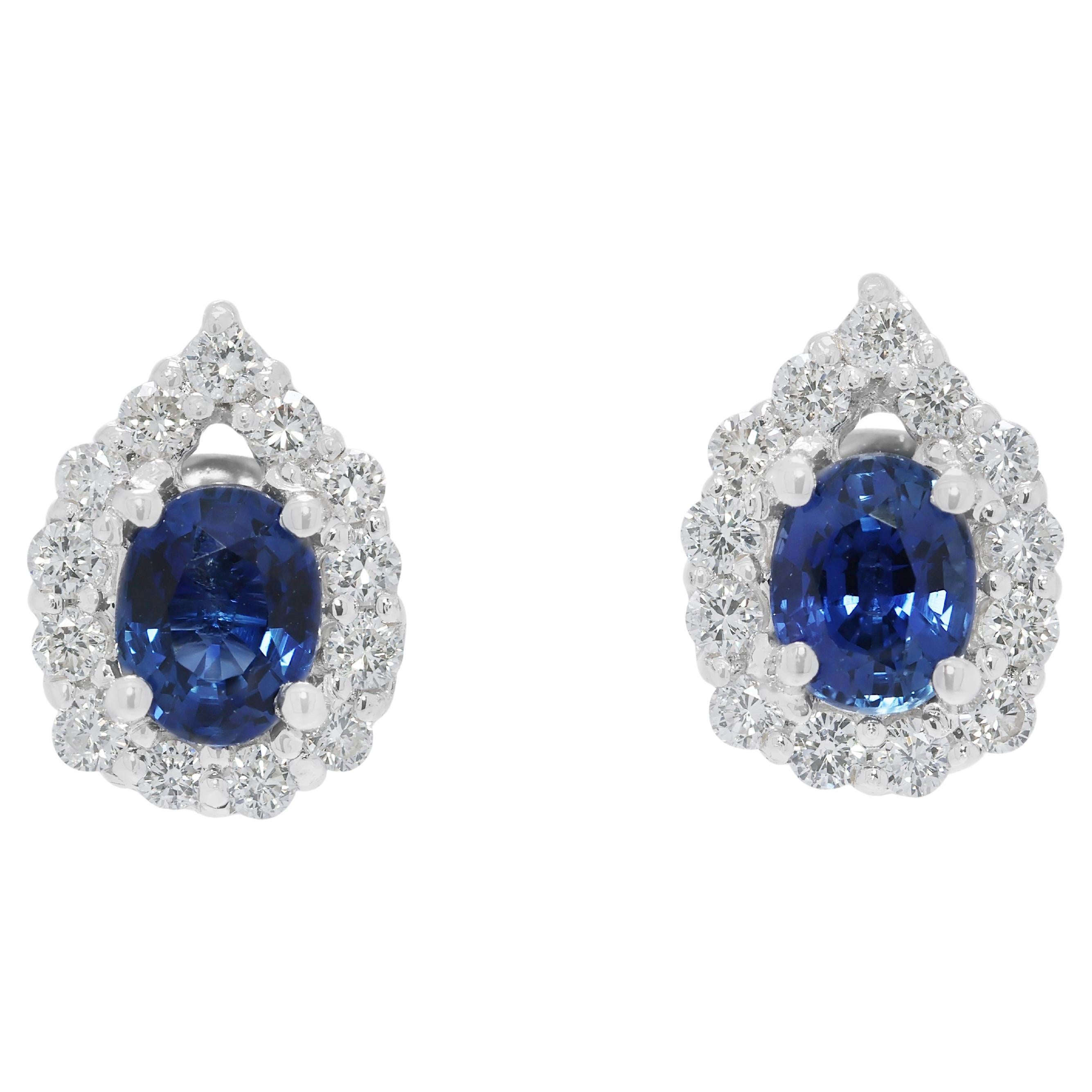 Exquisite 0,80ct Saphir & natürlicher Diamant Halo-Ohrringe in 18K Weißgold im Angebot