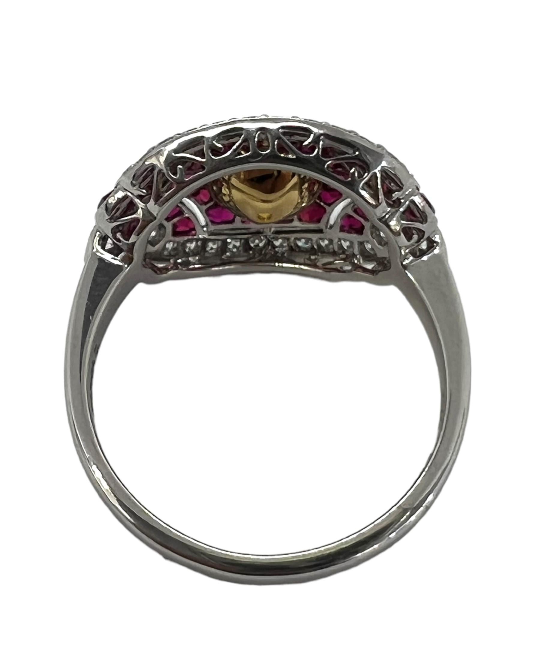 Round Cut Sophia D, 0.81 Carat Yellow Diamond and 1.25 Carat Ruby Ring set in Platinum For Sale