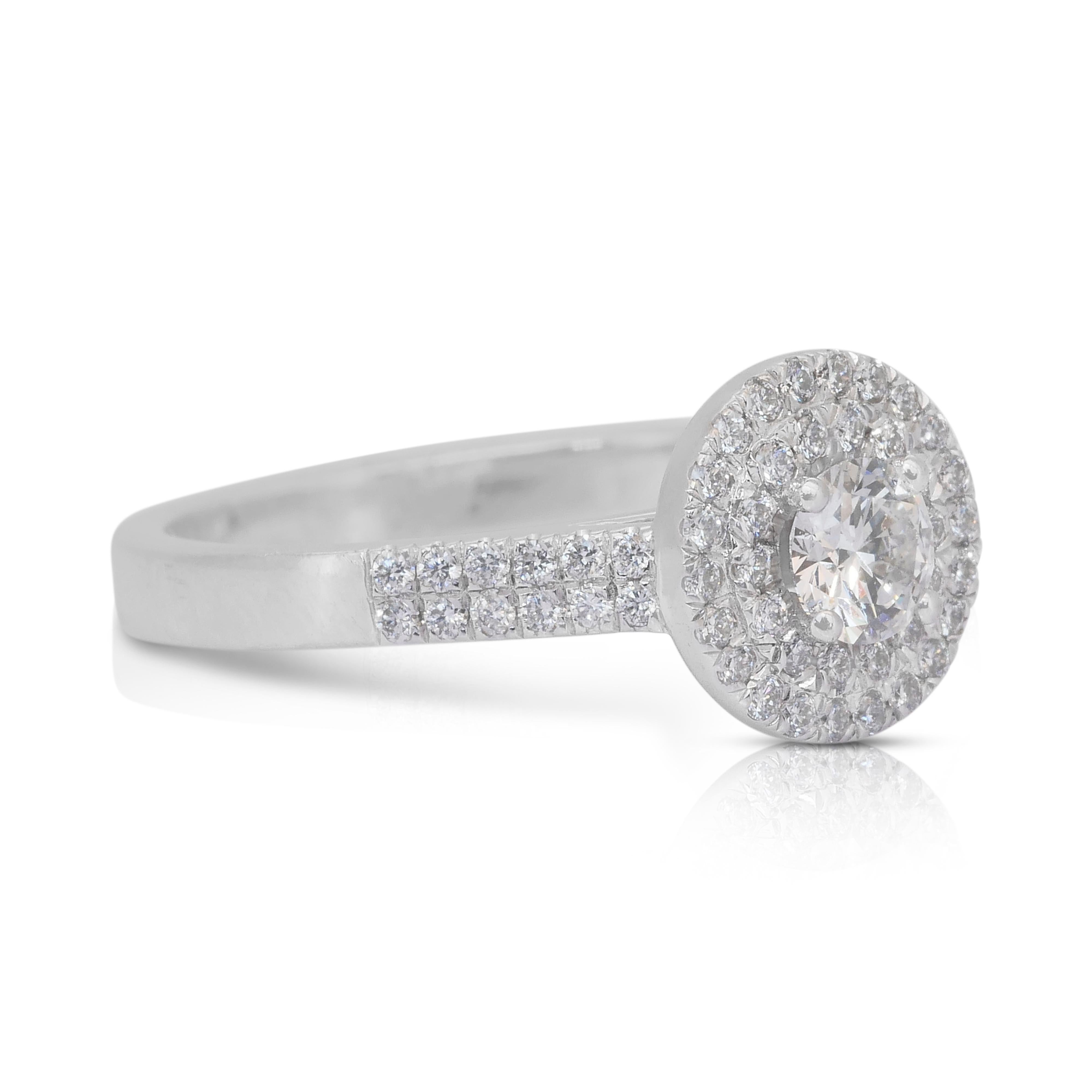 Round Cut Luminous 1.03ct Diamonds Double Halo Ring in 14k White Gold - IGI Certified