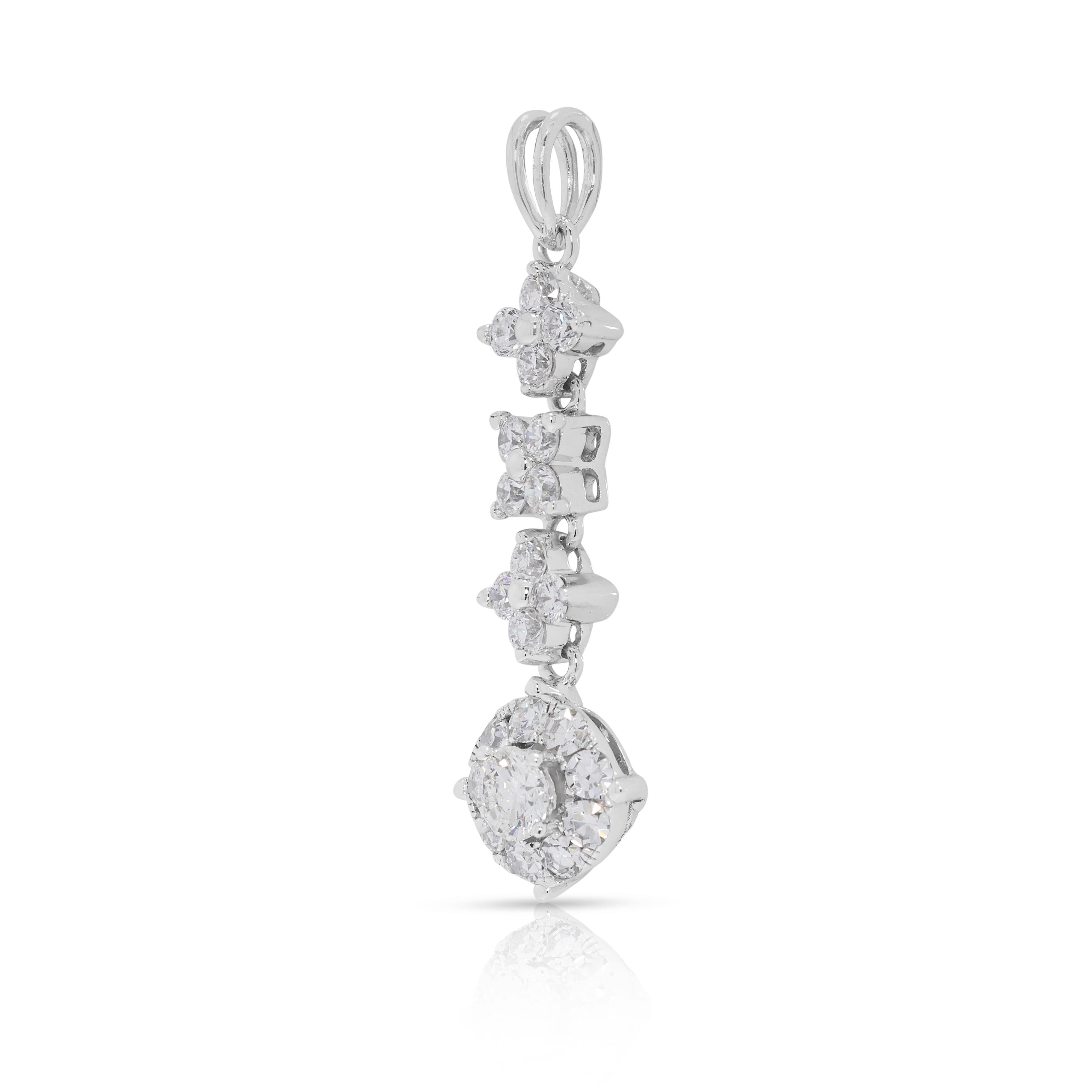 Squisito pendente con diamanti naturali da 0,88 carati in oro bianco 18 carati In condizioni ottime in vendita a רמת גן, IL
