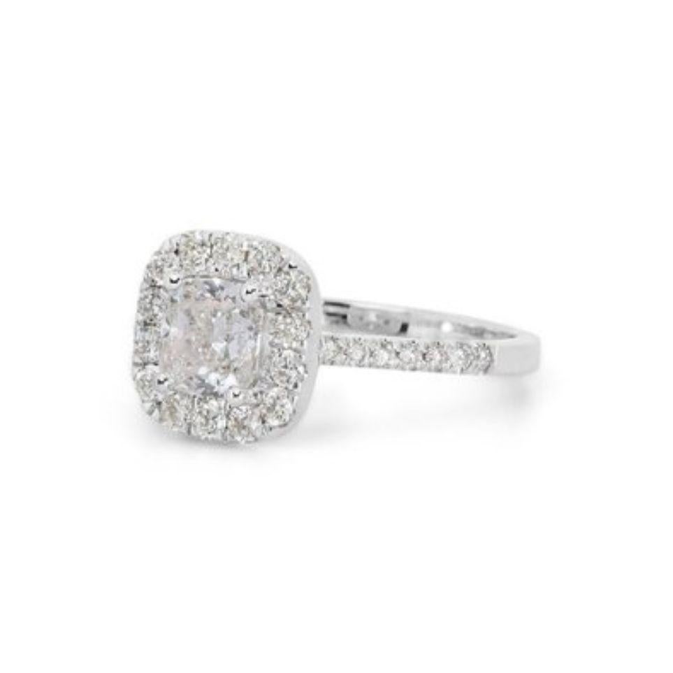 Cushion Cut Exquisite 0.9 Carat Cushion Diamond Ring in 18K White Gold For Sale