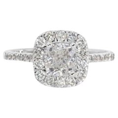 Exquisite 0.9 Carat Cushion Diamond Ring in 18K White Gold