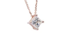 Exquisite 0.91 Carat Princess Cut Diamond Necklace in 18K Pink Gold