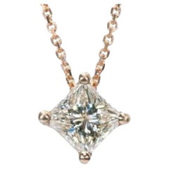 Exquisite 0.91 Carat Princess Cut Diamond Necklace in 18K Pink Gold