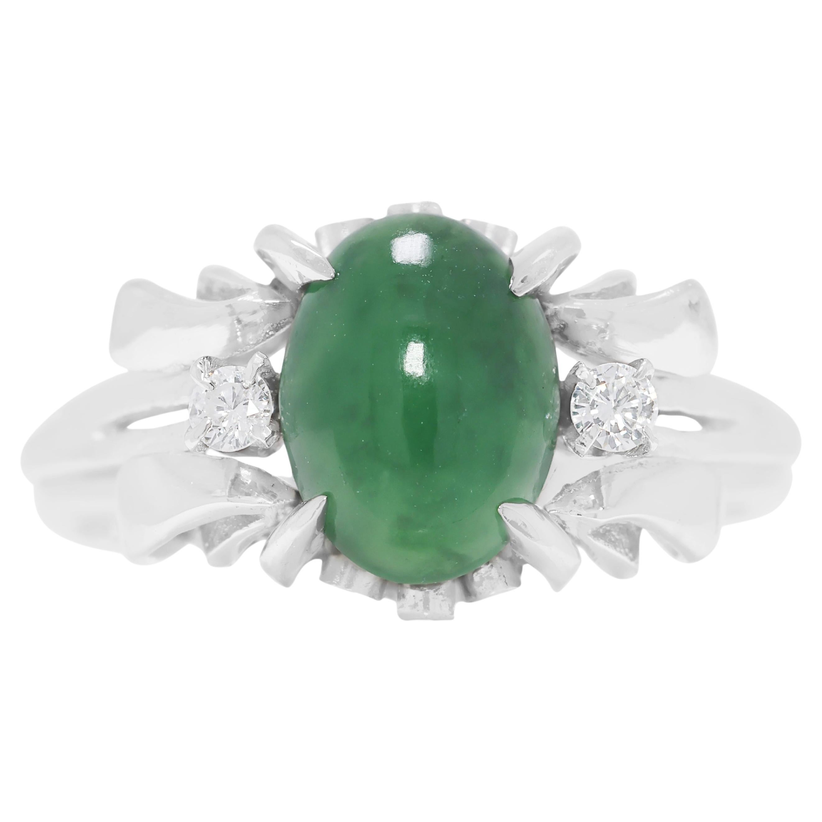 Bague exquise en jade et diamant naturel de 0,94ct en platine en vente