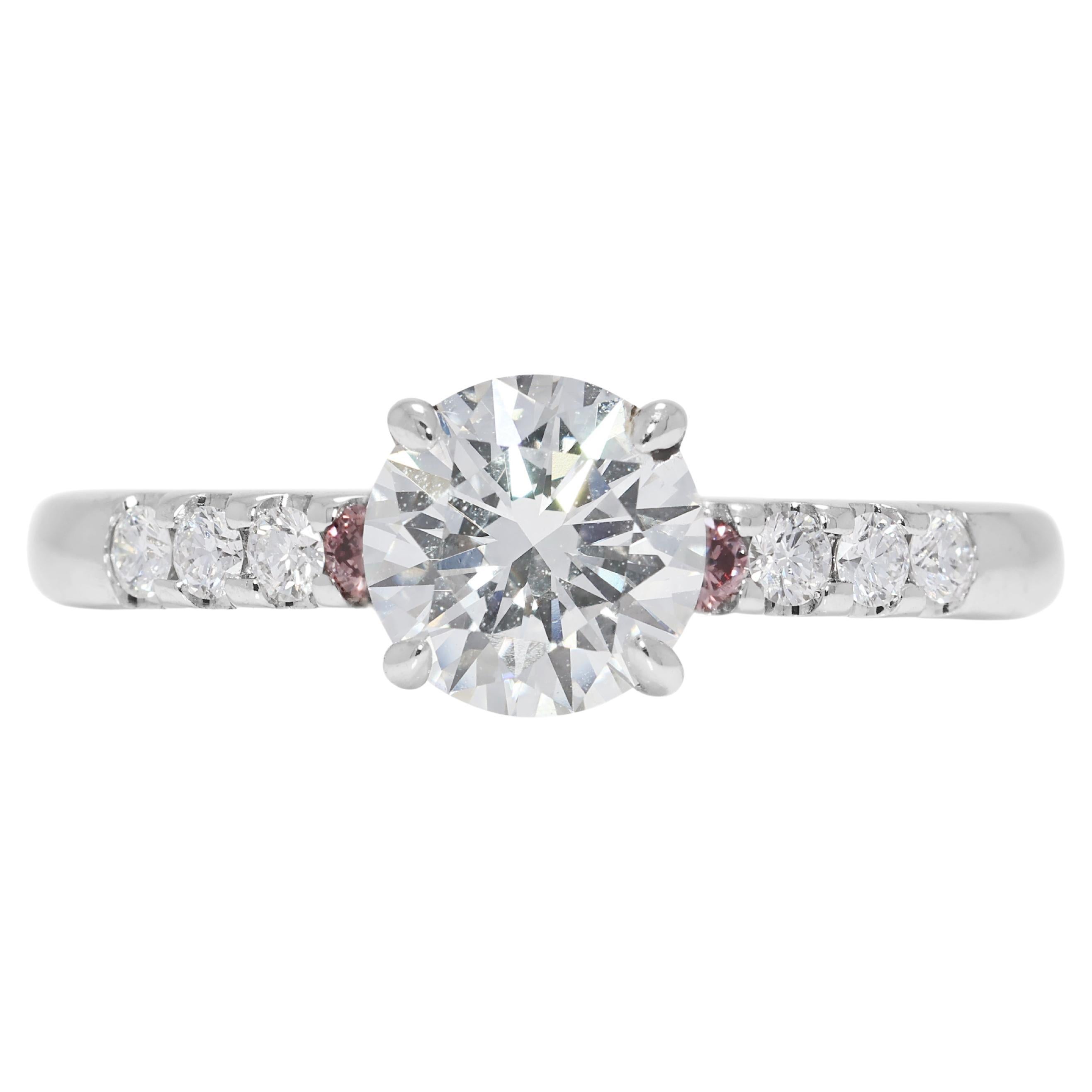 Exquisite 0.95ct Diamond Ring w/ Pink Accents in 18K White Gold - GIA Certified