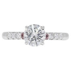Exquisite 0.95ct Diamond Ring w/ Pink Accents in 18K White Gold - GIA Certified