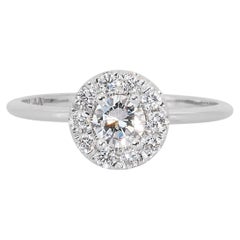 Exquisite 0.96ct Triple Excellent Ideal Cut Diamonds Halo Ring in 18k White Gold