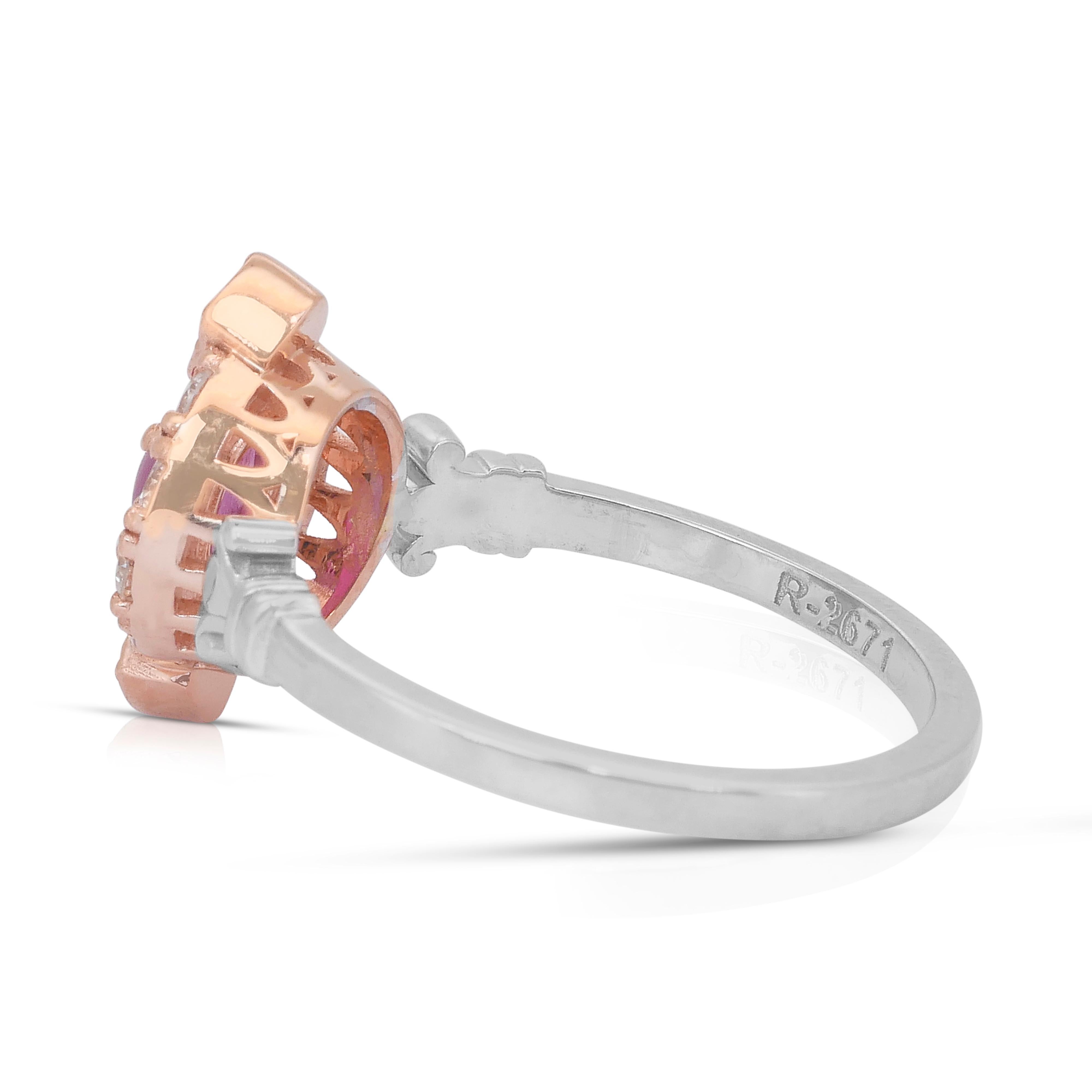 Donna Squisito anello a grappolo con rubino e diamanti da 0,97 carati in oro rosa e bianco 18 ct. in vendita