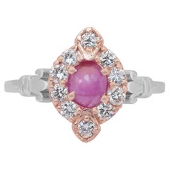 Exquise bague grappe de rubis et diamants 0,97 carat en or rose et blanc 18 carats