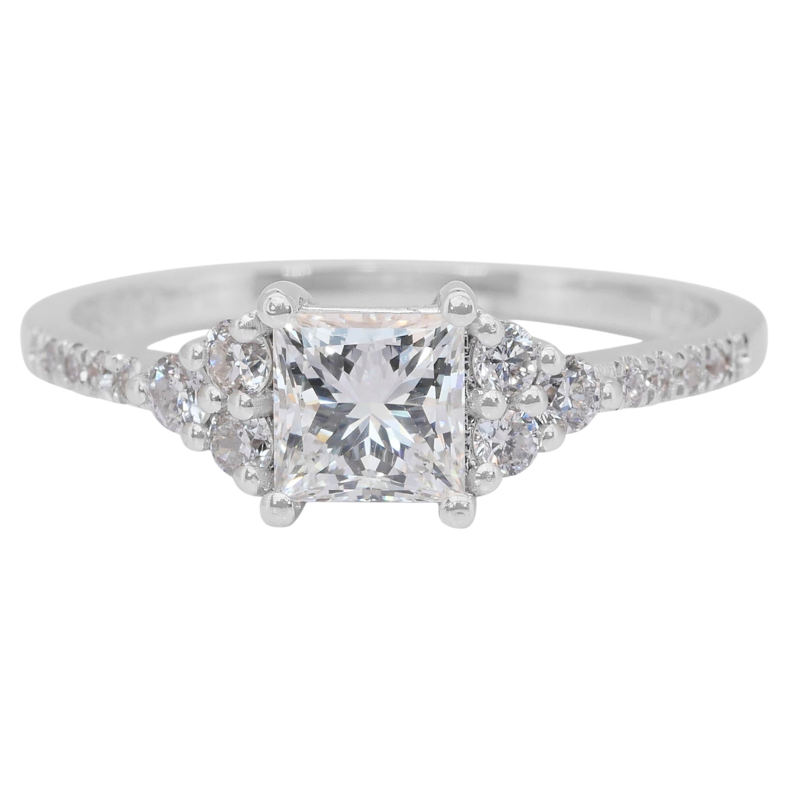 Squisito anello con pavé di diamanti da 0,98 carati in oro bianco 18 carati - certificato IGI