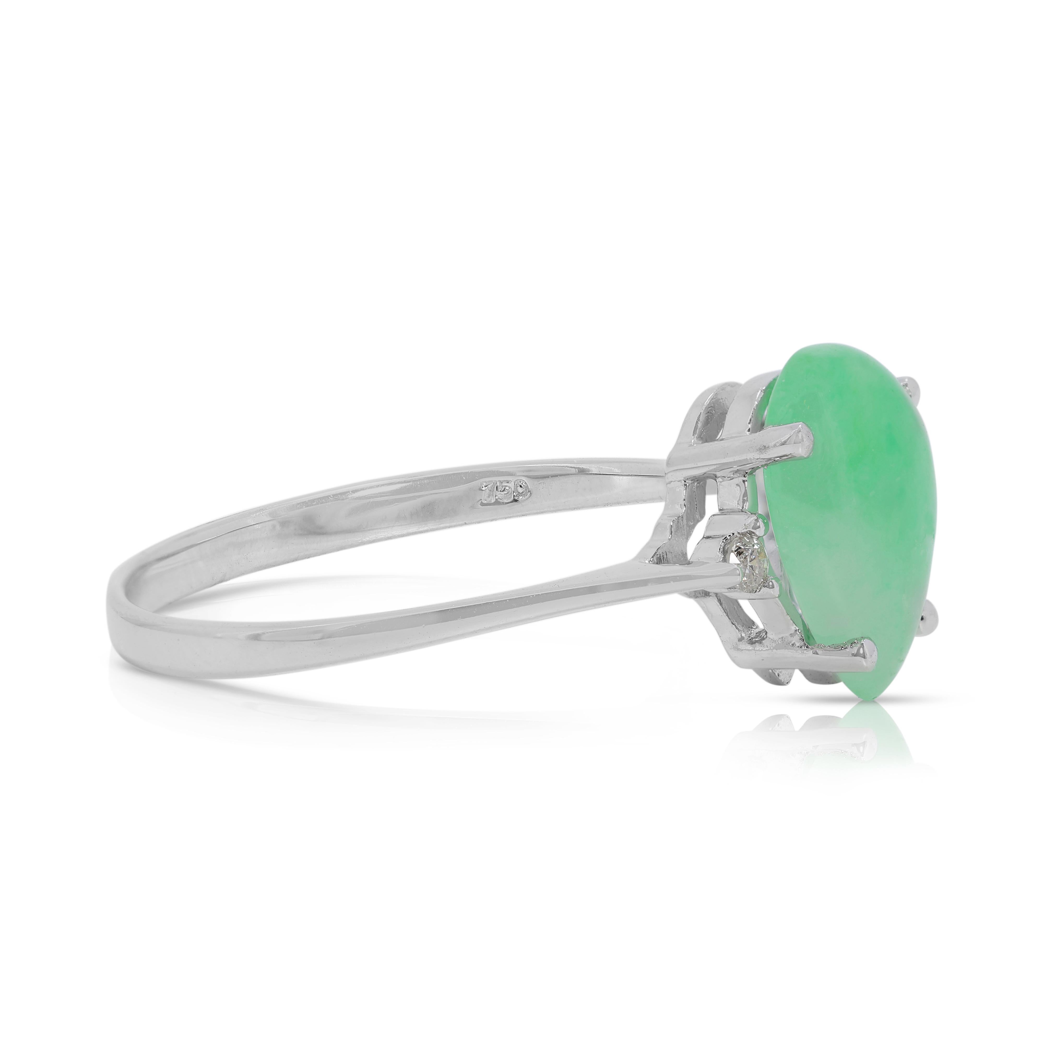 Exquisite 1 carat & 33 points Jade Ring with Natural Diamonds in 18K White Gold For Sale 1