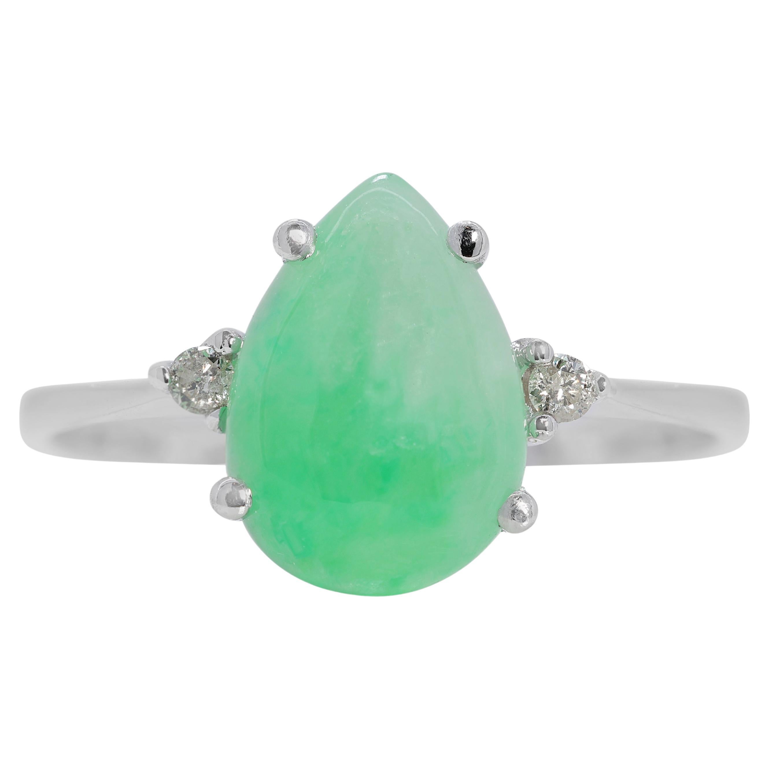 Exquisite 1 carat & 33 points Jade Ring with Natural Diamonds in 18K White Gold