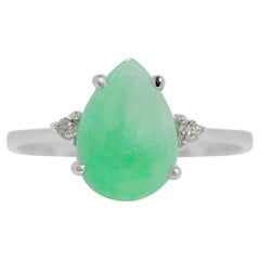Exquisite 1 carat & 33 points Jade Ring with Natural Diamonds in 18K White Gold