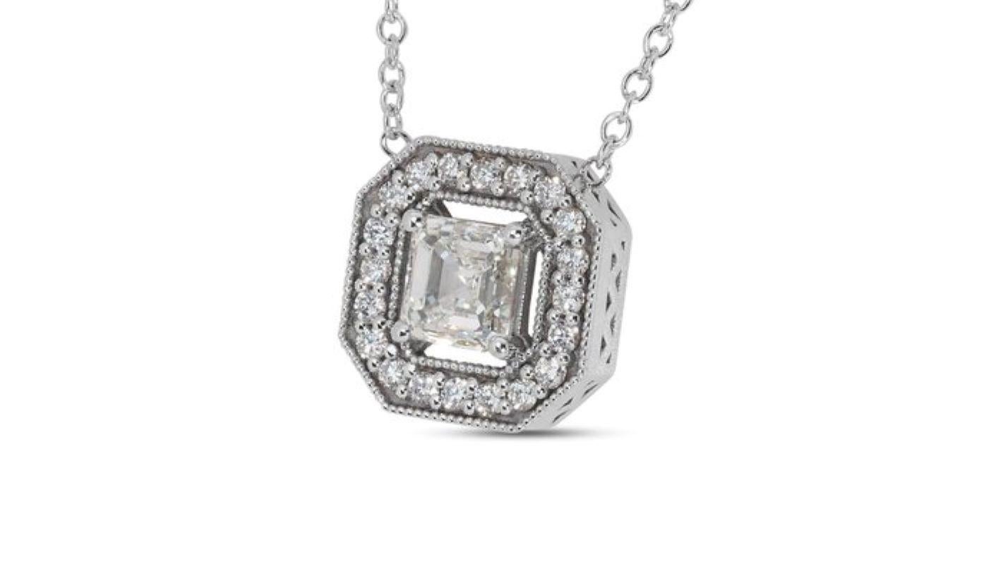Exquisite 1 Karat Asscher-Diamant-Halskette mit Halo (Asscher-Schliff)