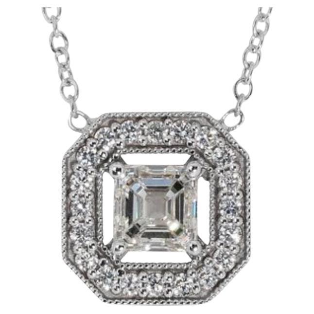 Exquisite 1 Carat Asscher Diamond Necklace with Halo