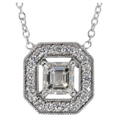 Exquisite 1 Carat Asscher Diamond Necklace with Halo