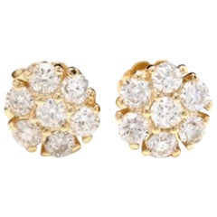 Exquisitos pendientes de oro amarillo macizo de 14 quilates con un diamante natural VS1-VS2 de 1,00 quilates
