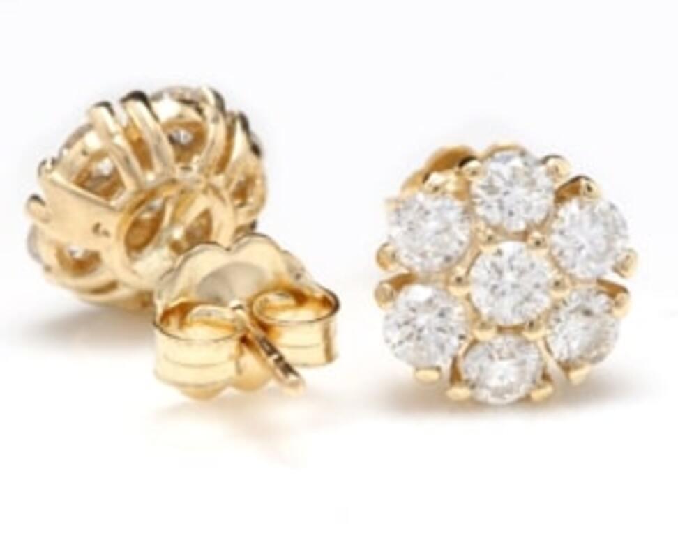 Exquisite 1,00 Karat natürliche VS1-VS2 Diamant-Ohrringe aus 14 Karat massivem Gelbgold (Rundschliff) im Angebot