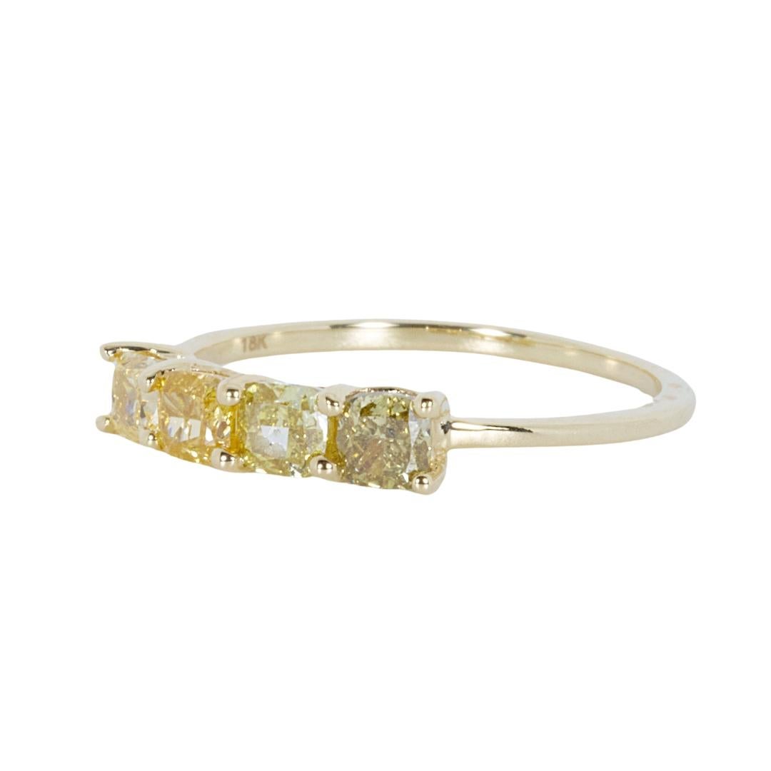 Cushion Cut Exquisite 1.00 ct Fancy Colored Diamond Ring in 18k Yellow Gold - IGI Certified