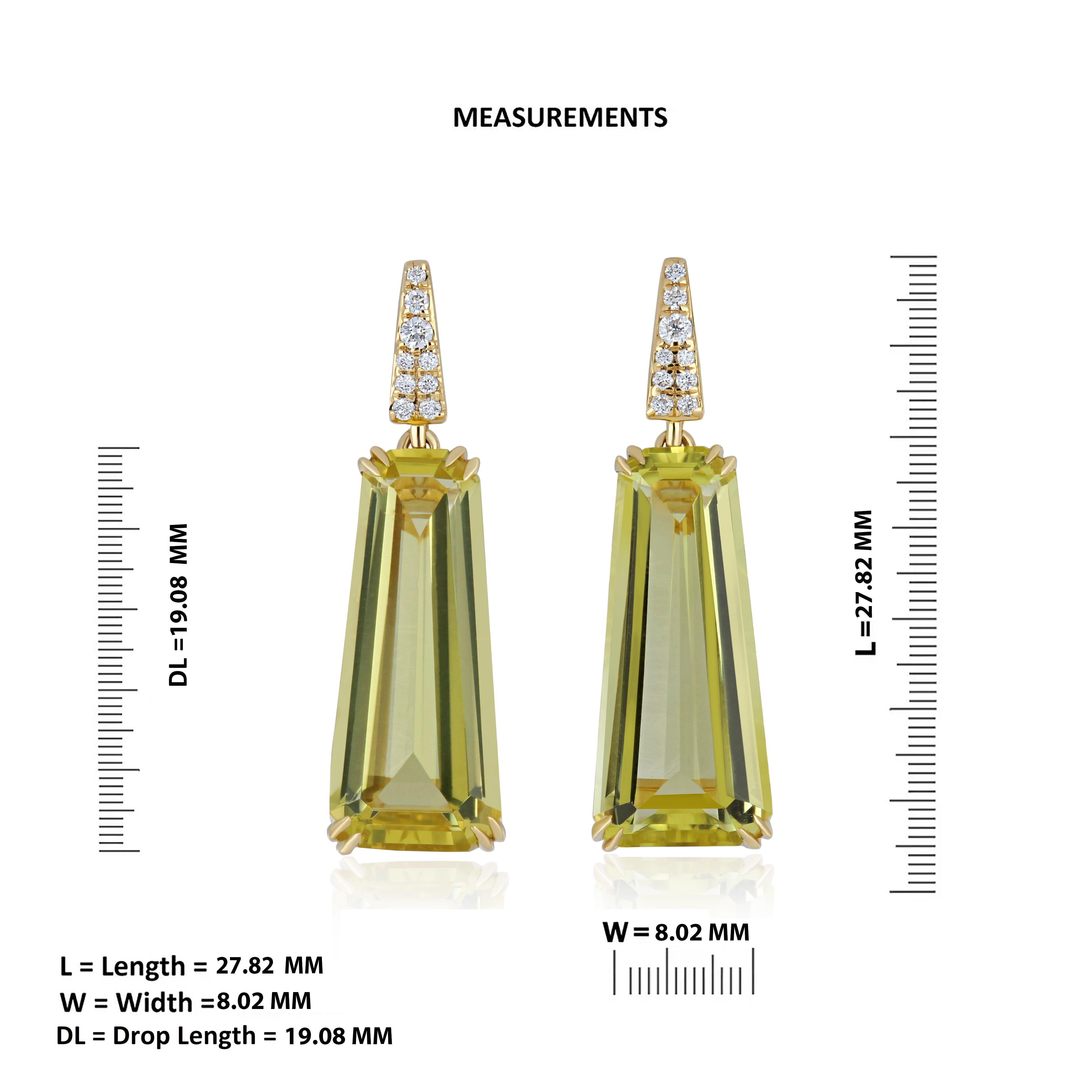 Women's Exquisite 10.0 cts Lemon Quartz & Diamond Earrings, Handcrafted in 18K Gold For Sale