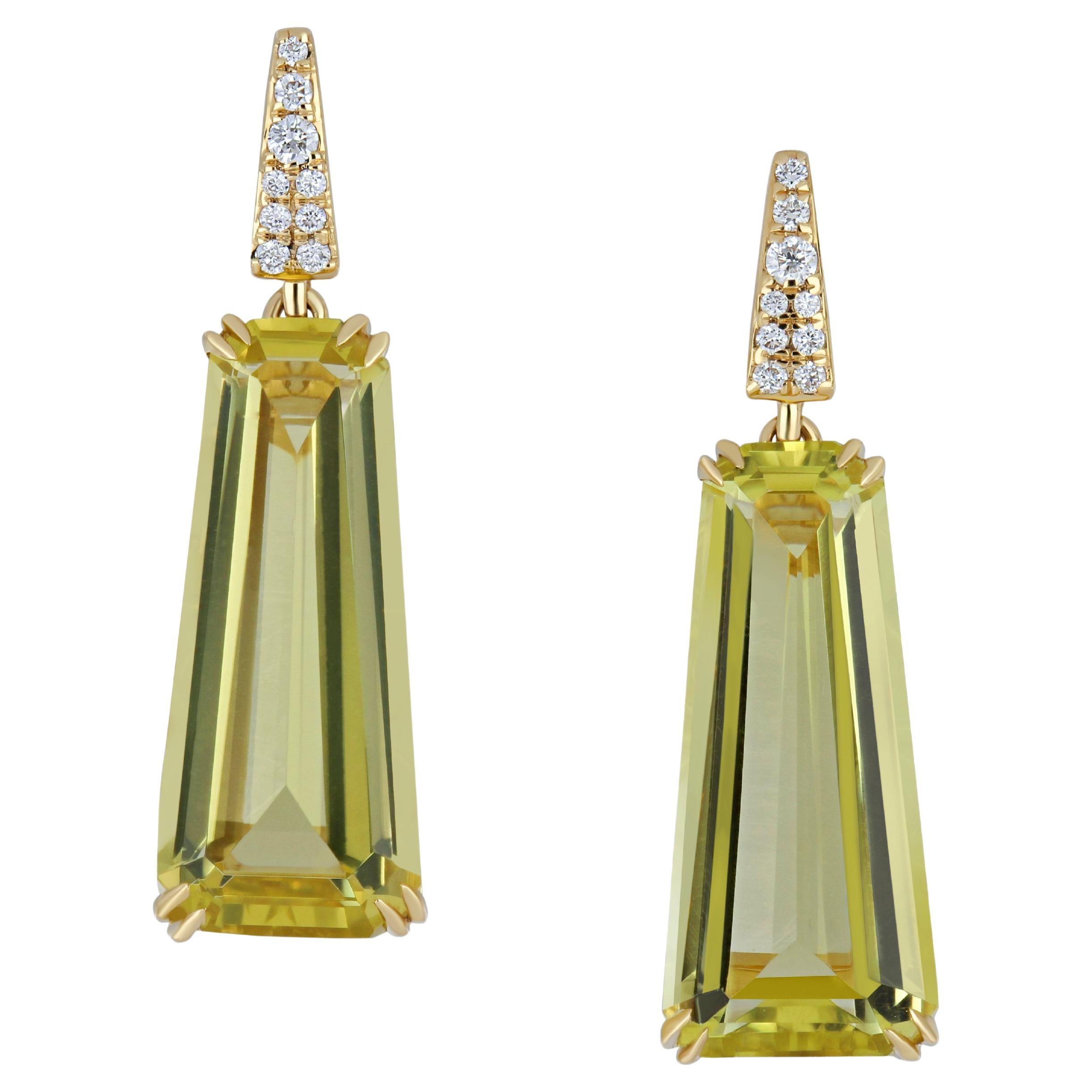 Exquisite 10.0 cts Lemon Quartz & Diamond Earrings, Handcrafted in 18K Gold For Sale