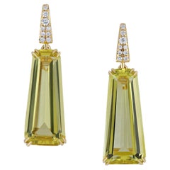 Exquisite 10.0 cts Lemon Quartz & Diamond Earrings, Handcrafted in 18K Gold