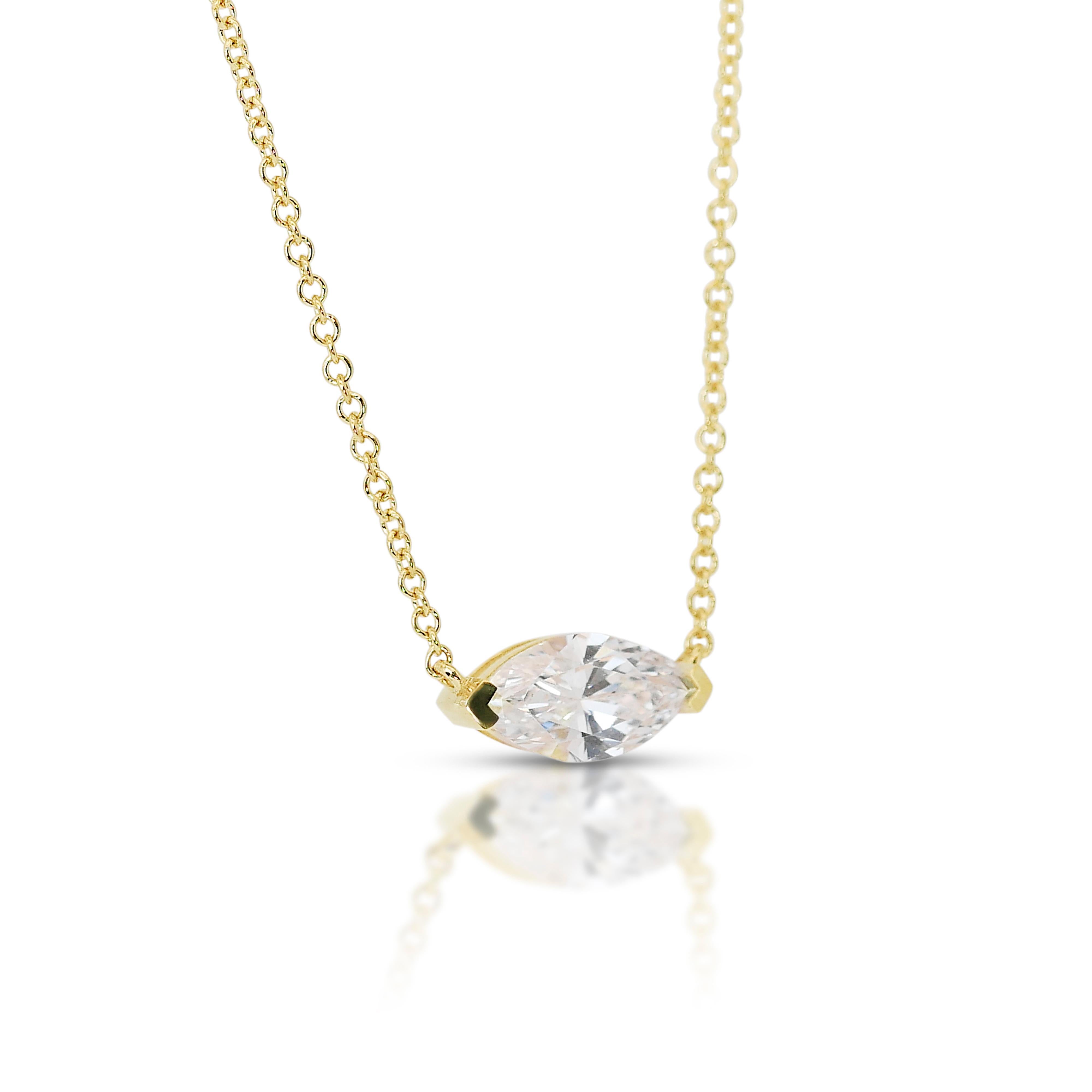 Squisita collana di diamanti doppio taglio ideale eccellente da 1,00ct con ciondolo in oro giallo 18k - Certificato GIA

Elegati con questa collana in oro giallo 18 carati, che mette in mostra uno splendido diamante marquise da 1,00 carati con